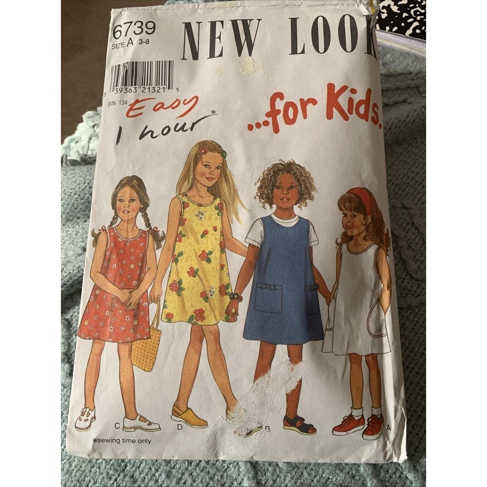 New Look Vintage Sewing Pattern 6739 Size A 3-8 Easy 1 Hour Dress 8 Pieces Cut
